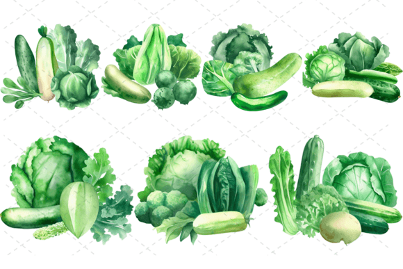 Download 7 Watercolor Green Vegetables Bundle - Premium Resources