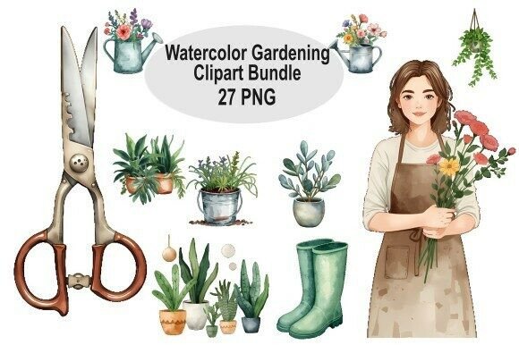 Download Watercolor Gardening Clipart Bundle - Premium Bundle