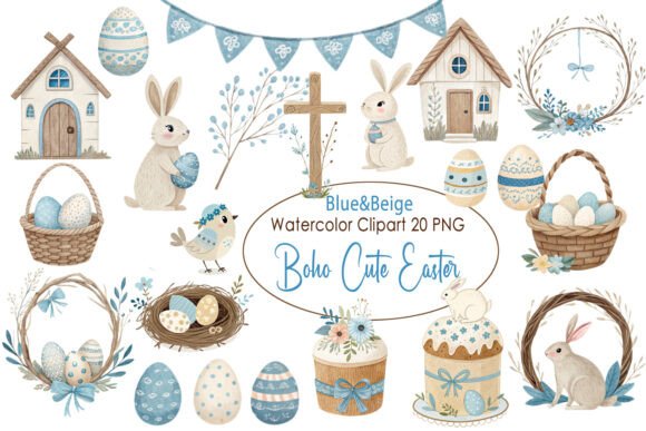 Download Cute Easter Clipart Boho Watercolor Png - Easter clipart Collection