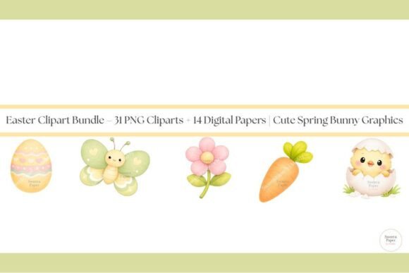 Download Cute Easter Clipart &amp; Papers Bundle - Easter clipart Collection