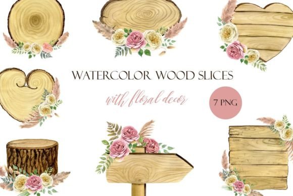 Download Watercolor Wooden Slice Floral Decor PNG - Floral decor Collection