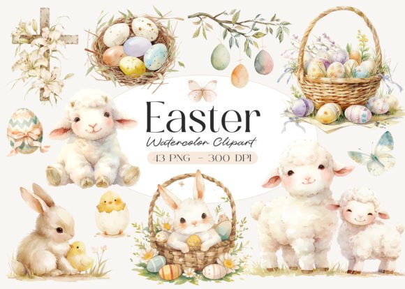 Download Watercolor Cute Easter Clipart Pack - Easter clipart Collection