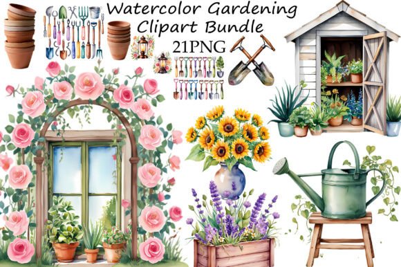 Download Watercolor Gardening Clipart Bundle - Premium Resources